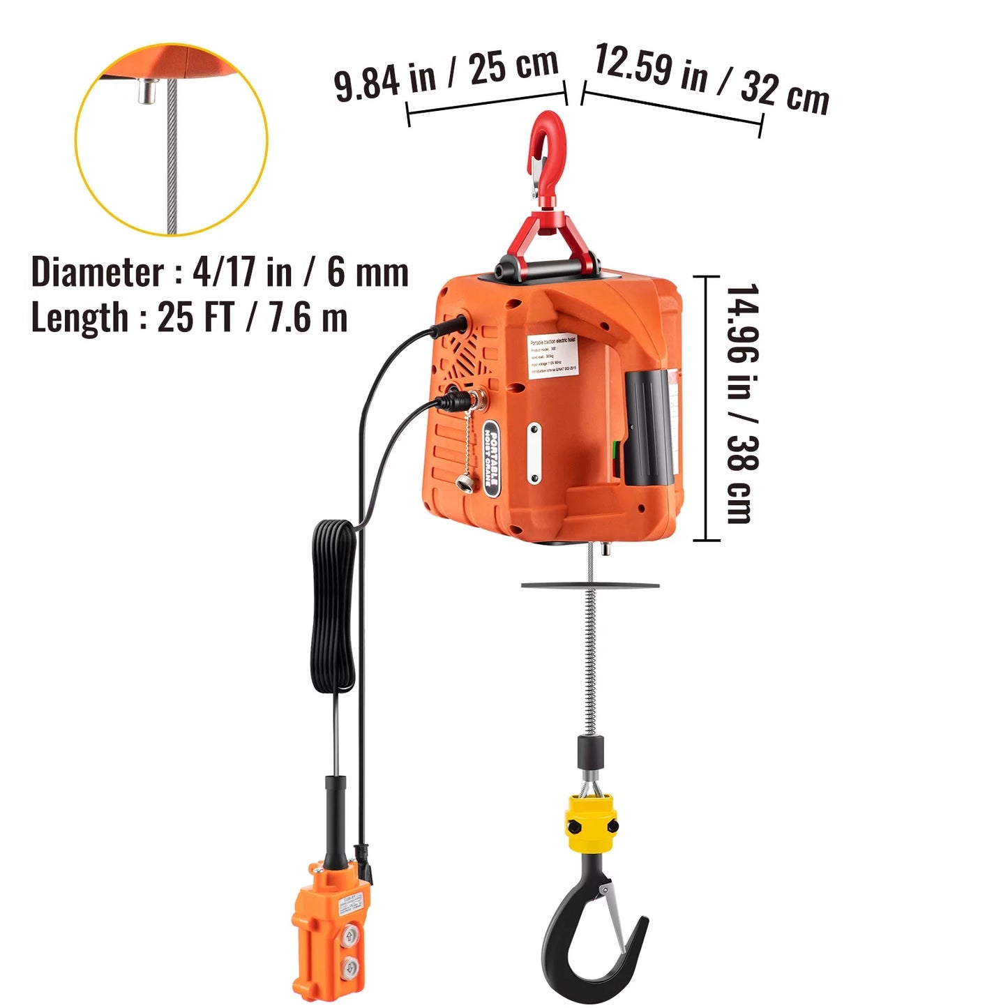 VEVOR 3-in-1 Portable Electric Winch, 1500W 110V Power Electric Hoist Winch, 1100lbs Electric Hoist Winch Crane for Lifting Towing