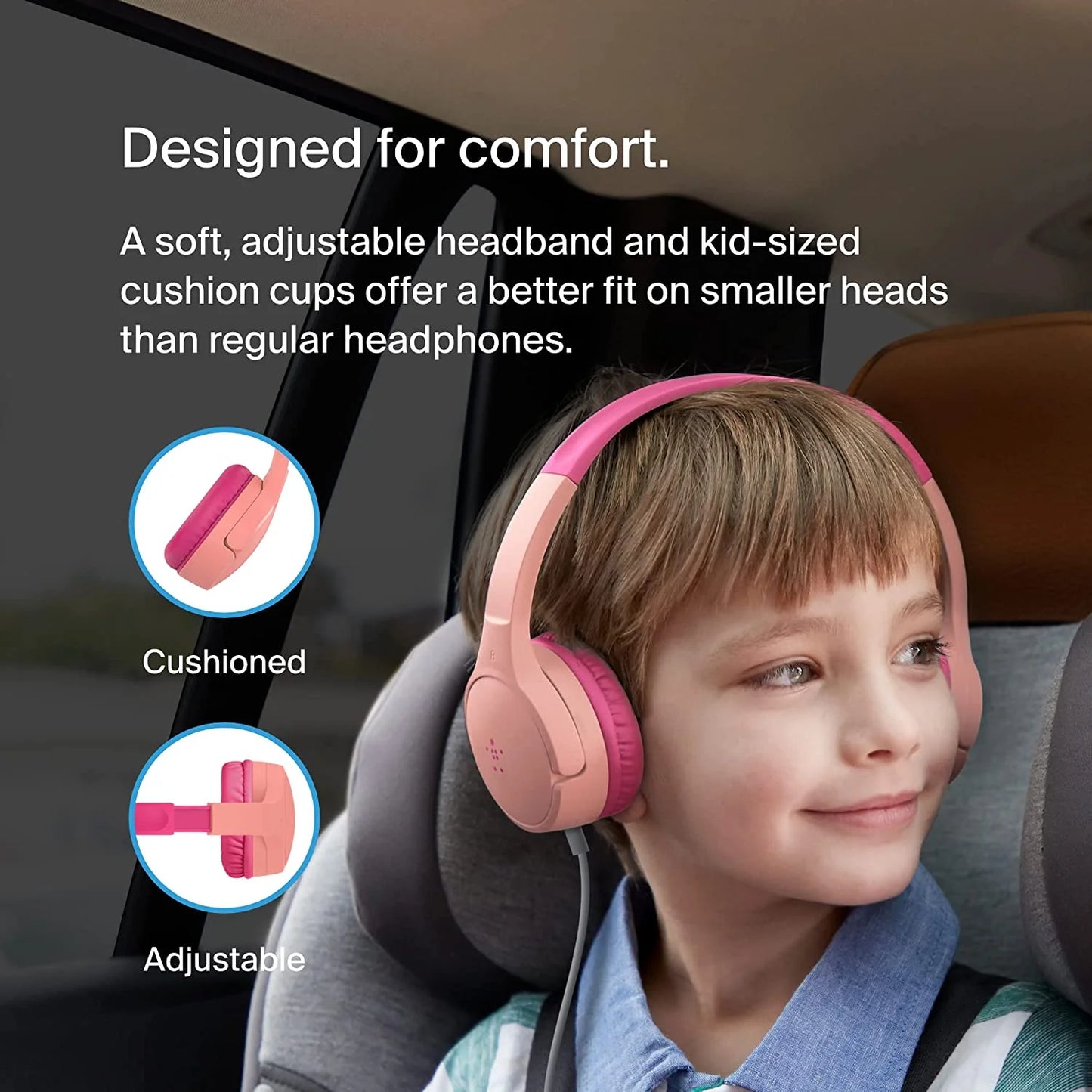 Belkin Sizeoundform Mini - Wired Headphones For Kids With Built-In rophone (3.55mm Audio Cable) - Kids On-Ear Wired