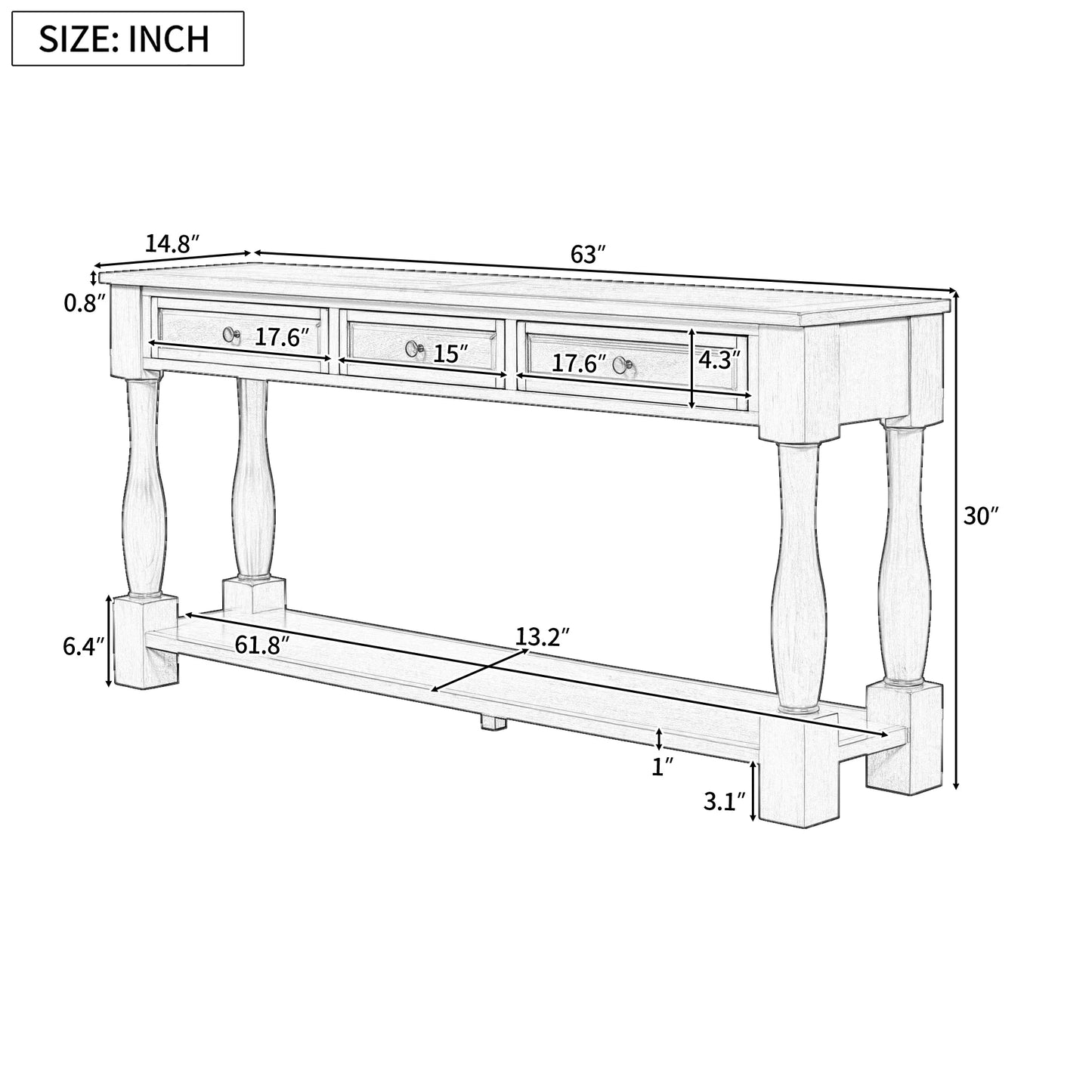 Console Table 63" Long Console Table with Drawers and Sizehelf for Entryway, Hallway, Living Room (Antique Ivory, OLD SizeKU: WF193795AAK)