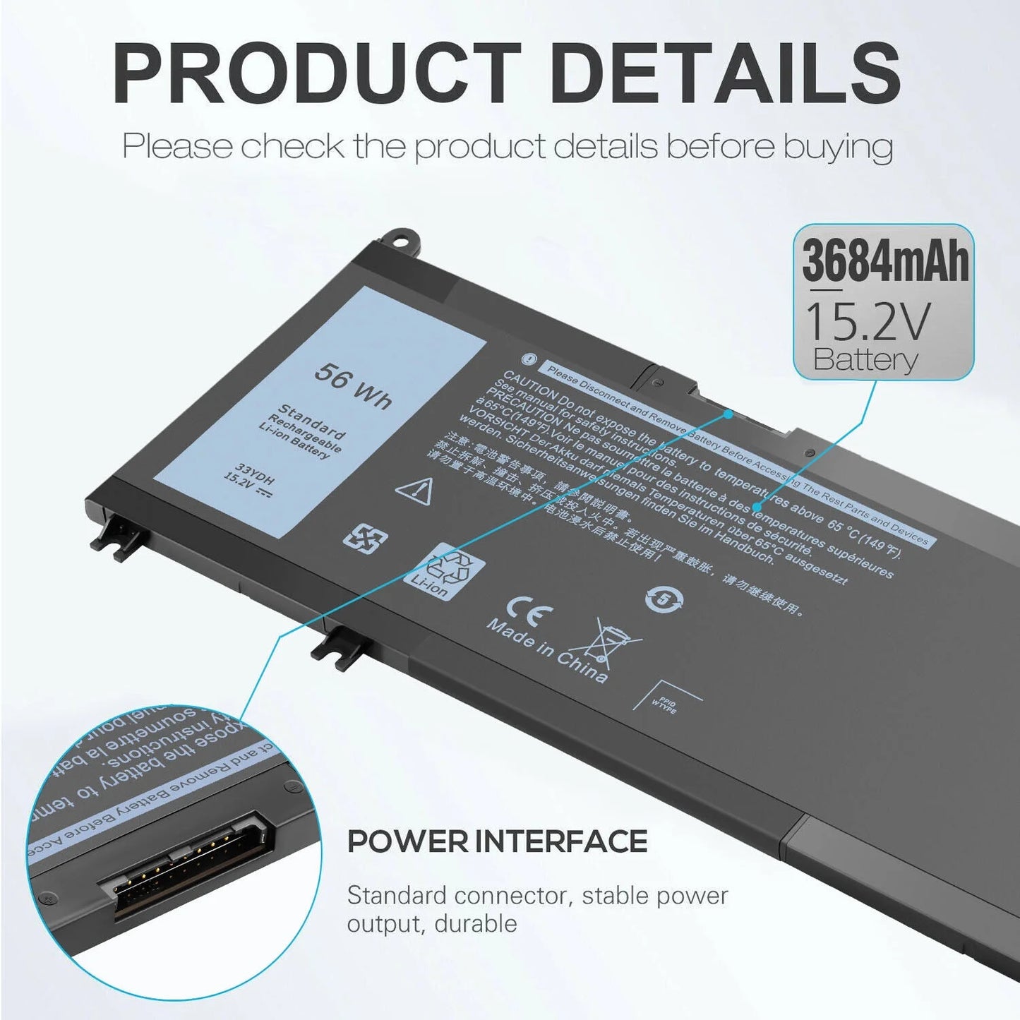 USize 33YDH Laptop Battery For Dell Latitude 3380 3590 3580 3480 3490 W7NKD P30E001