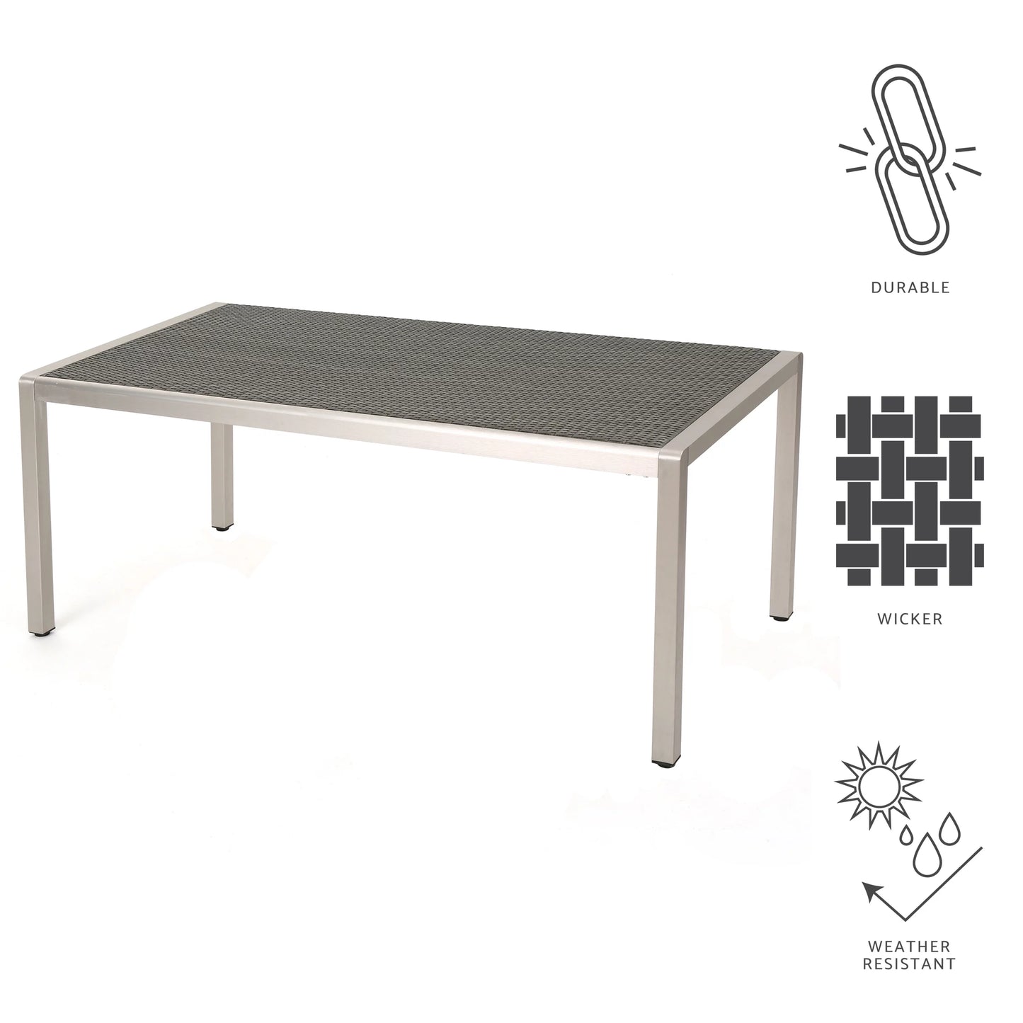 Coral Bay Outdoor Aluminum Dining Table with Wicker Top, Grey