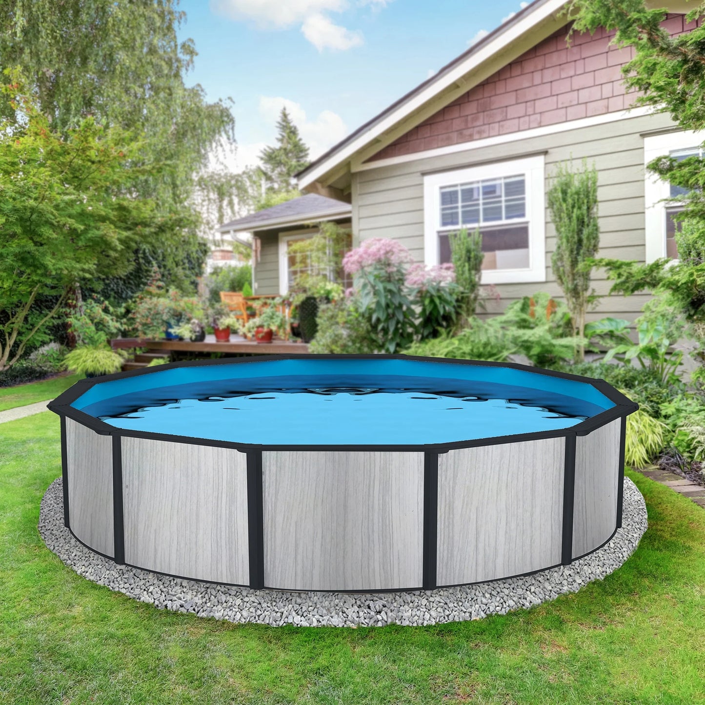 Blue Wave Sizeavannah 18-ft Round 52-in Deep Hybrid Pool Package with 8-in Top Rail