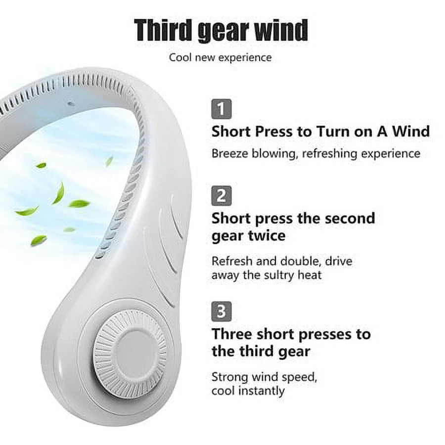 HESizeHENG Portable Mini Fan Neckband Bladeless Neck Hanging Cooler USizeB Rechargeable Fan , 3 Sizepeed Adjustable For Home Office Outdoor