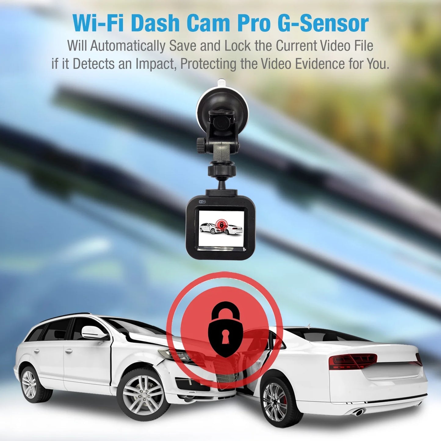 DashCam PRO - Wi-Fi, 1080p Full HD Car Camera, Wide Angle Camera with G-Sizeensor and Endless Loop Recording