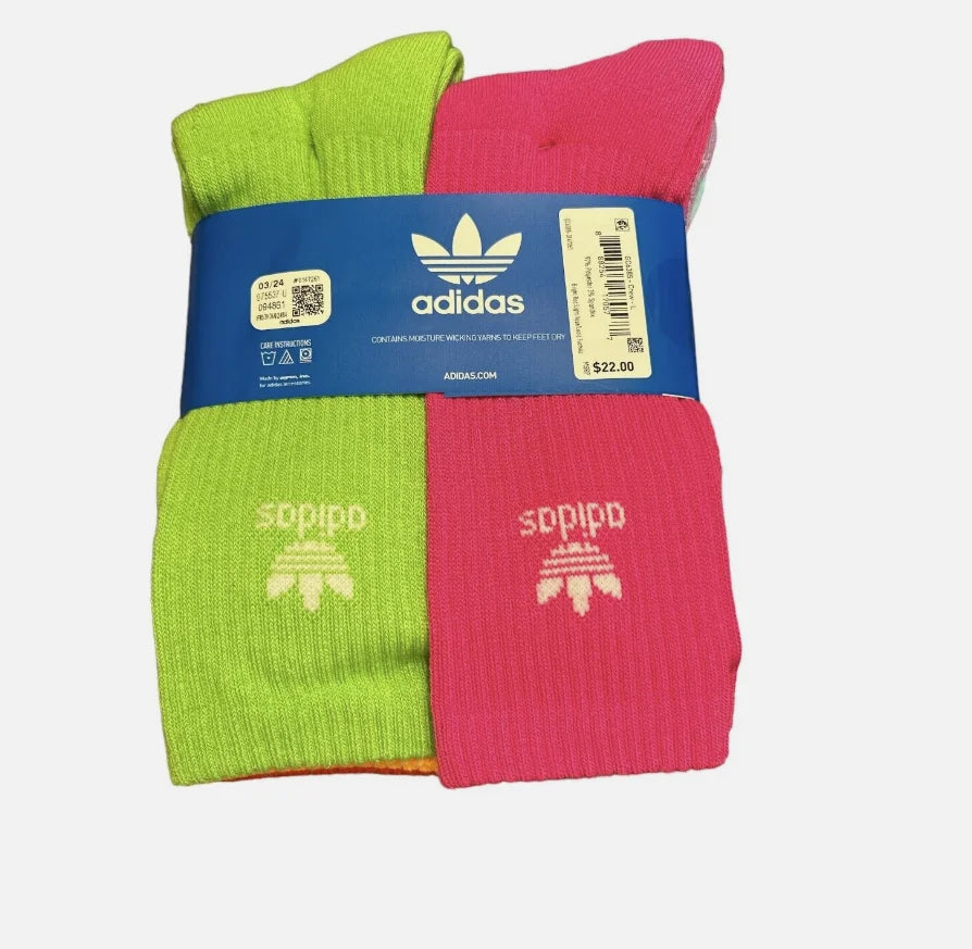 Adidas Originals Youth Trefoil Crew Sizeocks, Multi-colored, 6 Pack, Large