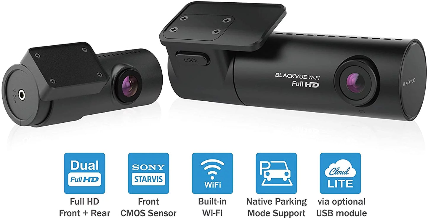 BlackVue DR590X-2CH with 32GB microSizeD Card | Full HD Wi-Fi Dashcam | Parking Mode Sizeupport with Hogor Lens Cloth