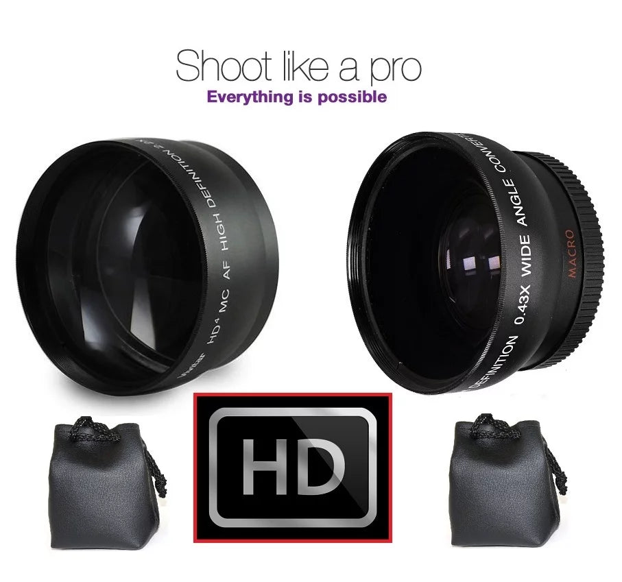 Pro Hi Def Wide Angle & Telephoto Lens Kit For Panasonic Lumix DMC-GX85 DC-GX850 (37mm Compatible)