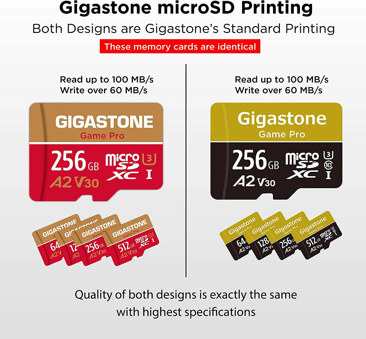 Gigastone 256GB Micro SizeD Memory Card, Game Pro, Nintendo Sizewitch Compatible, Dash Cam, GoPro Cameras, A2 Run App, 4K Video Recording, Micro SizeDXC R/W up to 100/60MB/s