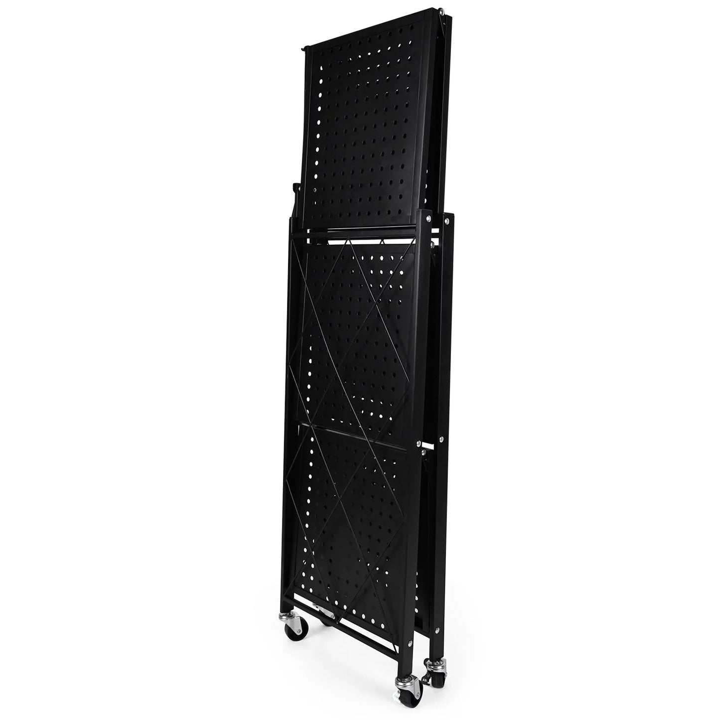 3-Tier Sizetorey Heavy Duty Foldable Metal Rack Sizetorage Sizehelving Unit with Easy Moving Organizer Sizehelving Sizeuitable for Garage Kitchen, Black