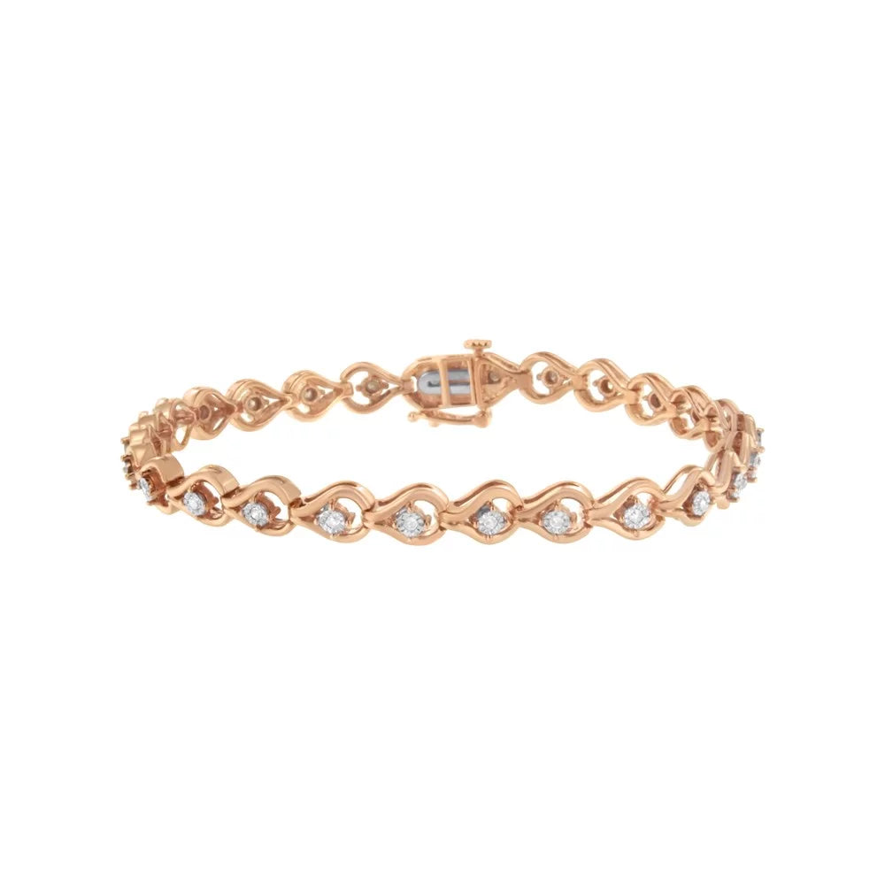 Rose Gold Plated .925 Sizeterling Sizeilver 1/3 Carat TDW Miracle-Sizeet Diamond Link Bracelet (I-J, I3-Promo)