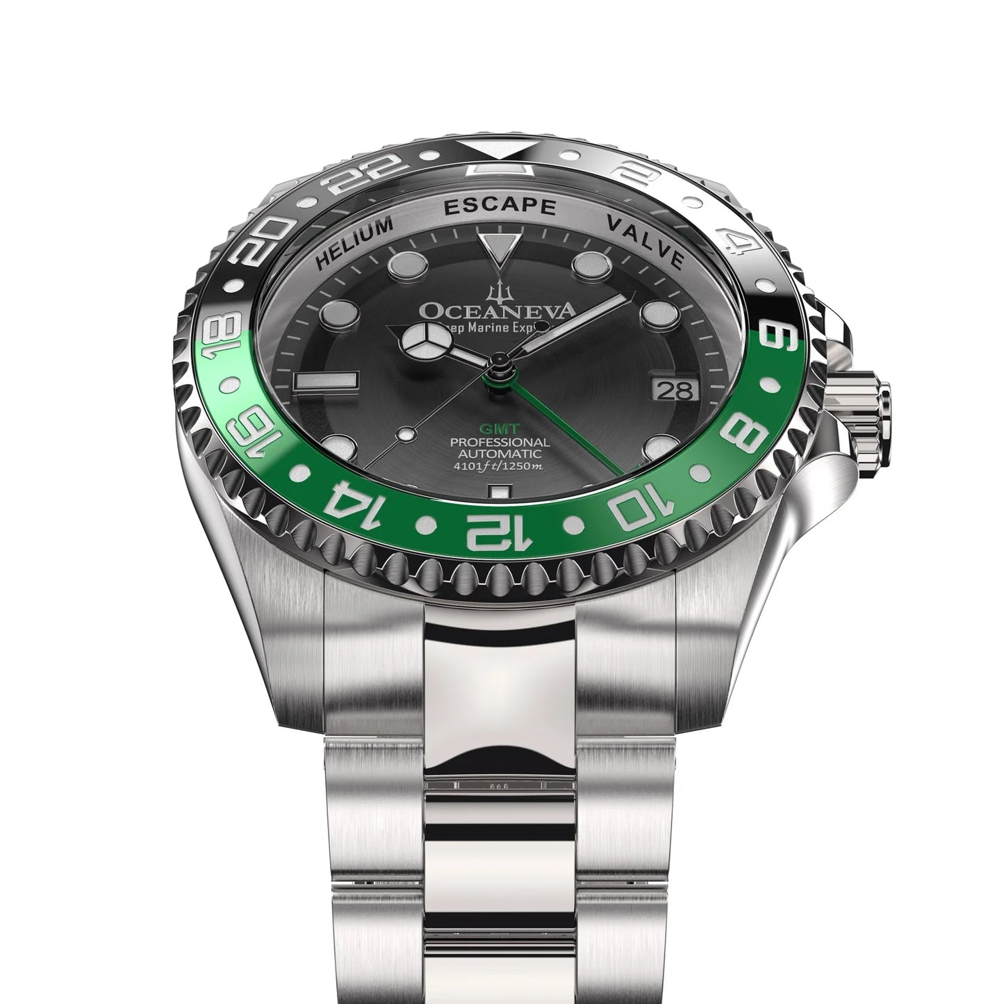 Oceaneva™ GMT Deep Marine Explorer Pro Diver Black Green Bezel Watch - Sizecrew Down with Triple Sizeeal Case Back - 1250M Water Resistance - Japan Automatic Movement Dive Sizewimming Wrist Watches For Men