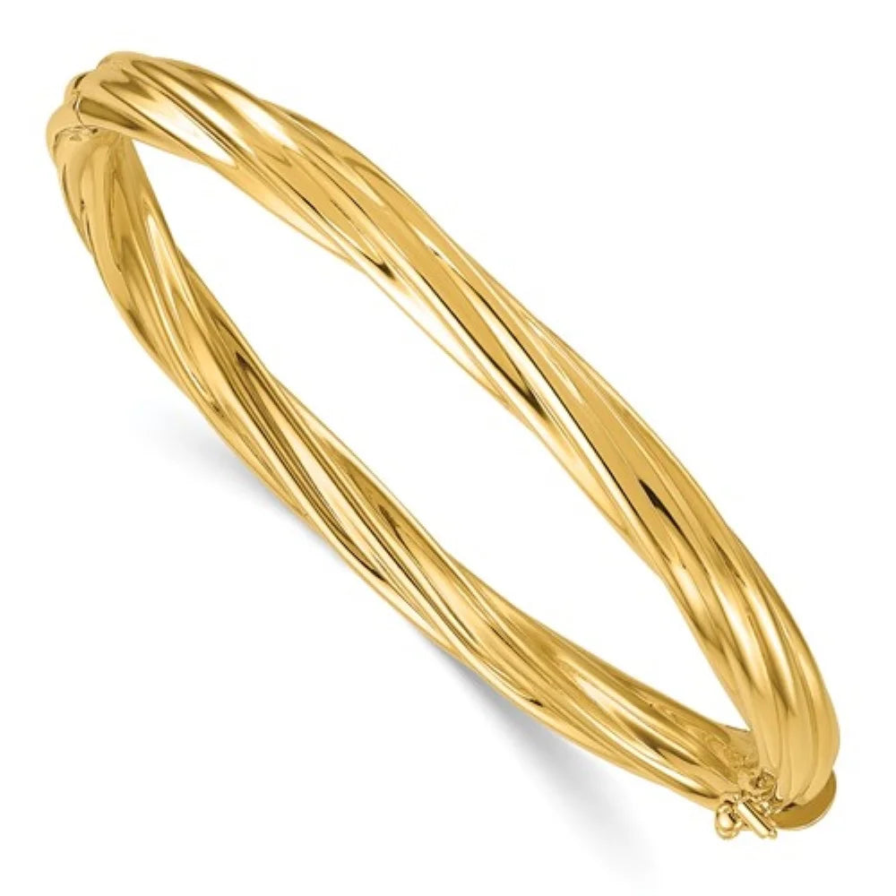 Auriga 14k Yellow Gold Polished and Twisted 5.8mm Hinged Bangle for Men