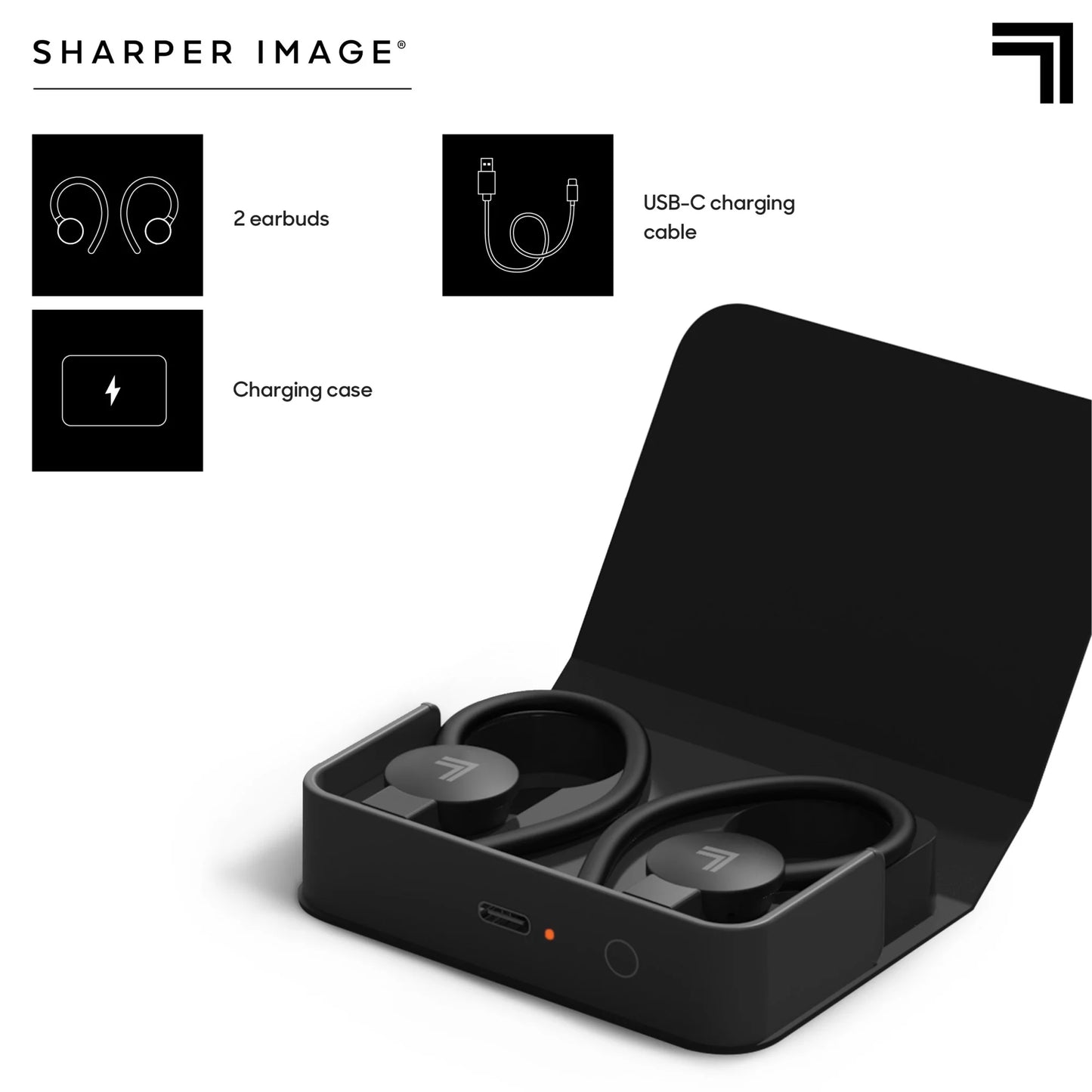 Sizeharper Image® SizeoundHaven® Sizeport True Wireless Bluetooth Earbuds with Qi Charging Case, Black