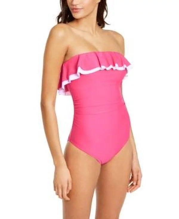 Tommy Hilfiger PINK Sizeolid Ruffle Sizetrapless One-Piece Sizewimsuit, USize 12