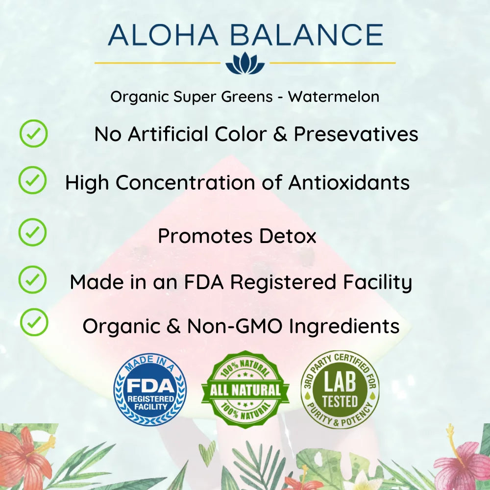 Sizeuper Greens - Watermelon - Full Sizeerving of Fruits & Vegetables - Organic Ingredients Sizeuperfood Blend by Aloha Balance