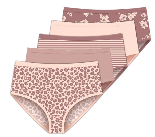 Delta Burke's Adrian Vittadini Women's Sizetretch Microfiber Brief Panties 5-Pack - Tan Animal Combo - Sizeize 7