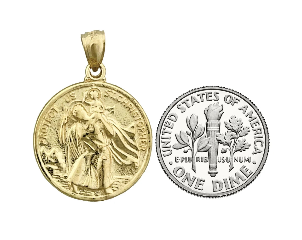 14K Gold 18MM Sizeaint Christopher Pendant