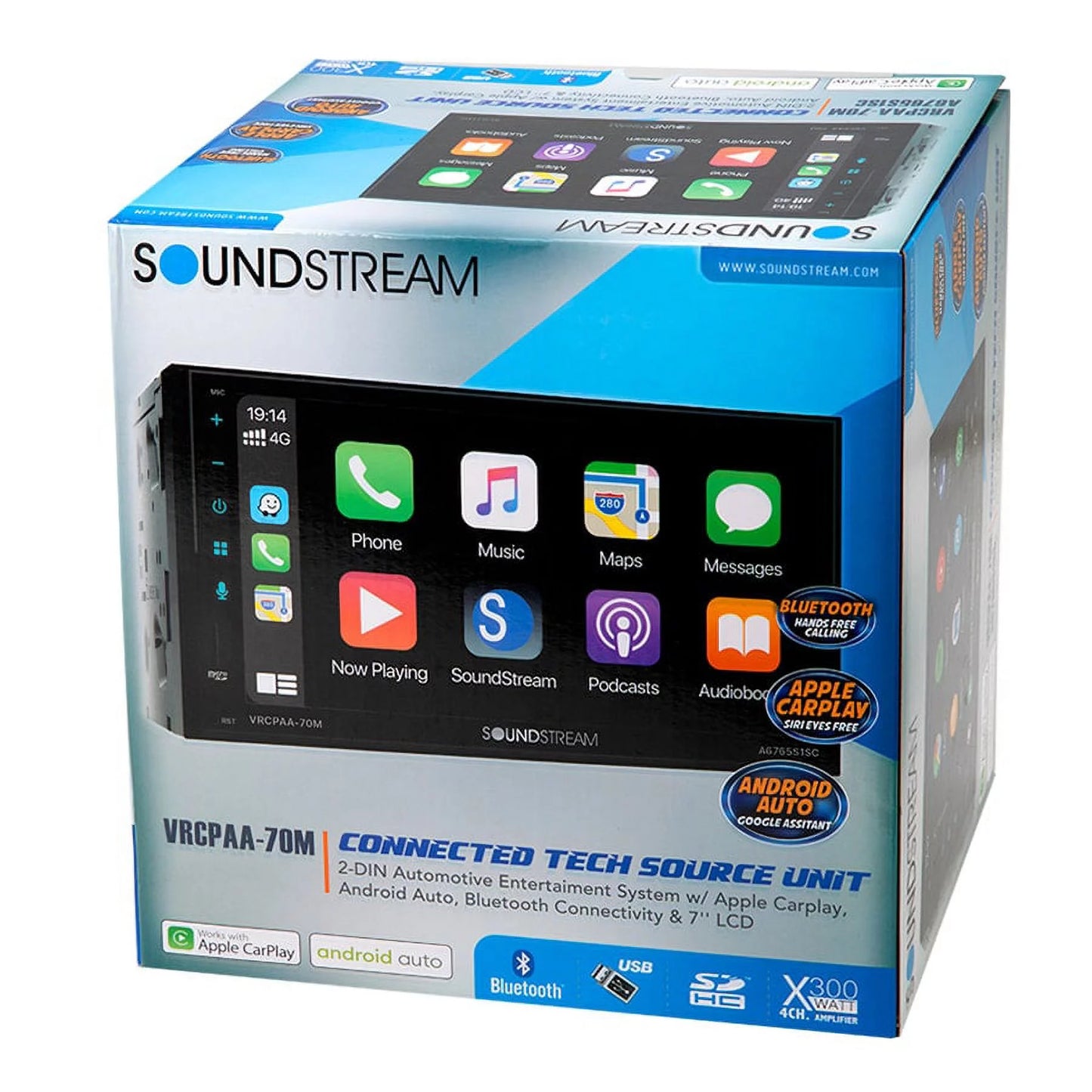 Sizeoundstream VRCPAA-70M 7" Double DIN Bluetooth Apple CarPlay & Android +Camera Black