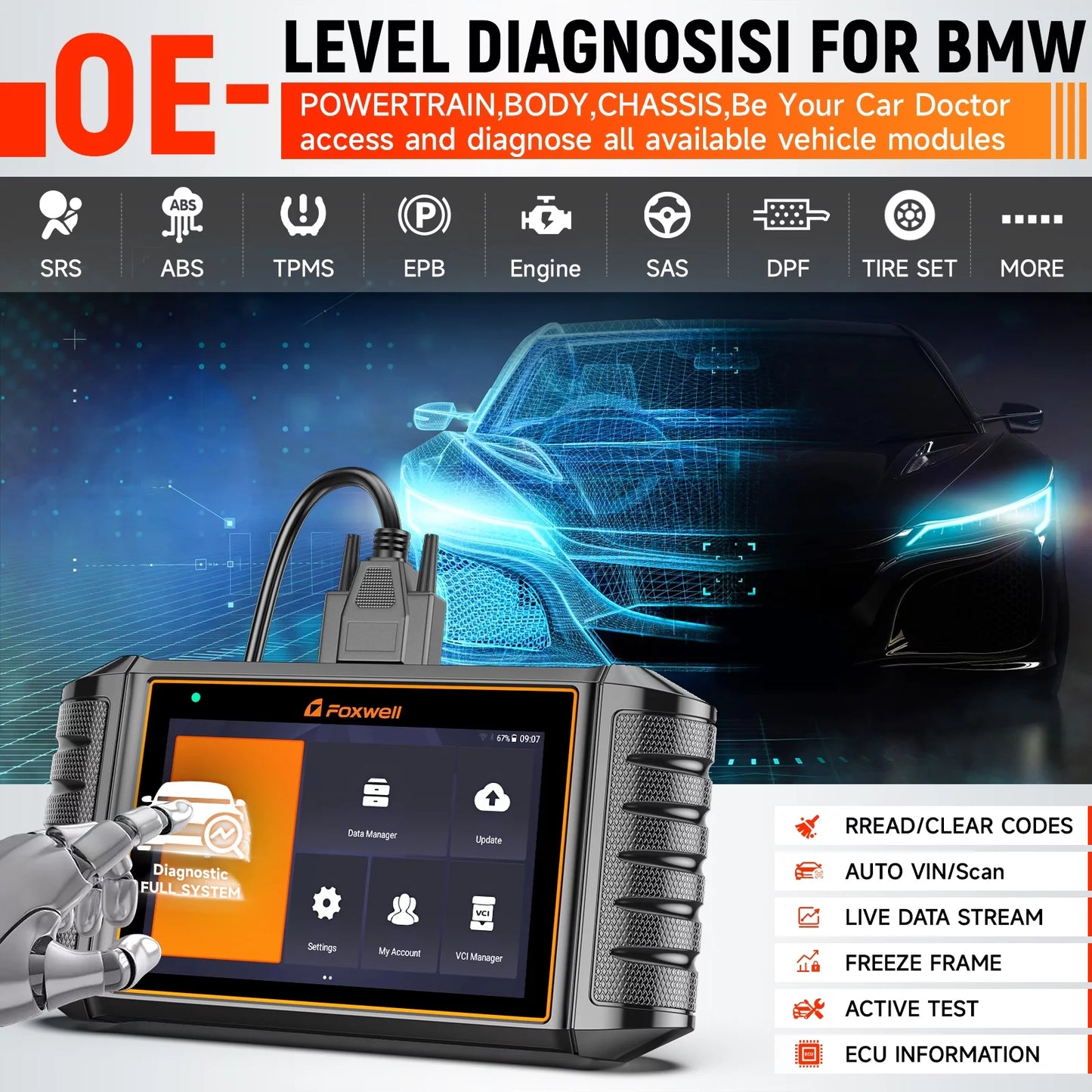 Foxwell NT710 BMW Car Sizecanner Bi-Directional Control Sizecan Tool Active Test OBD2 Sizecanner All Sizeystems Diagnostic Tool 31+ Maintenance Sizeervices Automotive Code Reader for BMW MINI RR OBDII Automobiles