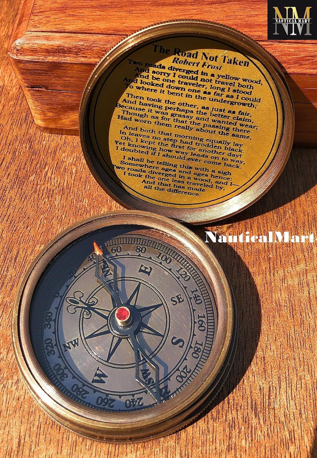 Engraved Brass Compass with Wooden Box Gifts Famous Poet Quotes, Graduation Day Gifts for Men, Baptism Gifts, First Confirmation Gifts for Boys