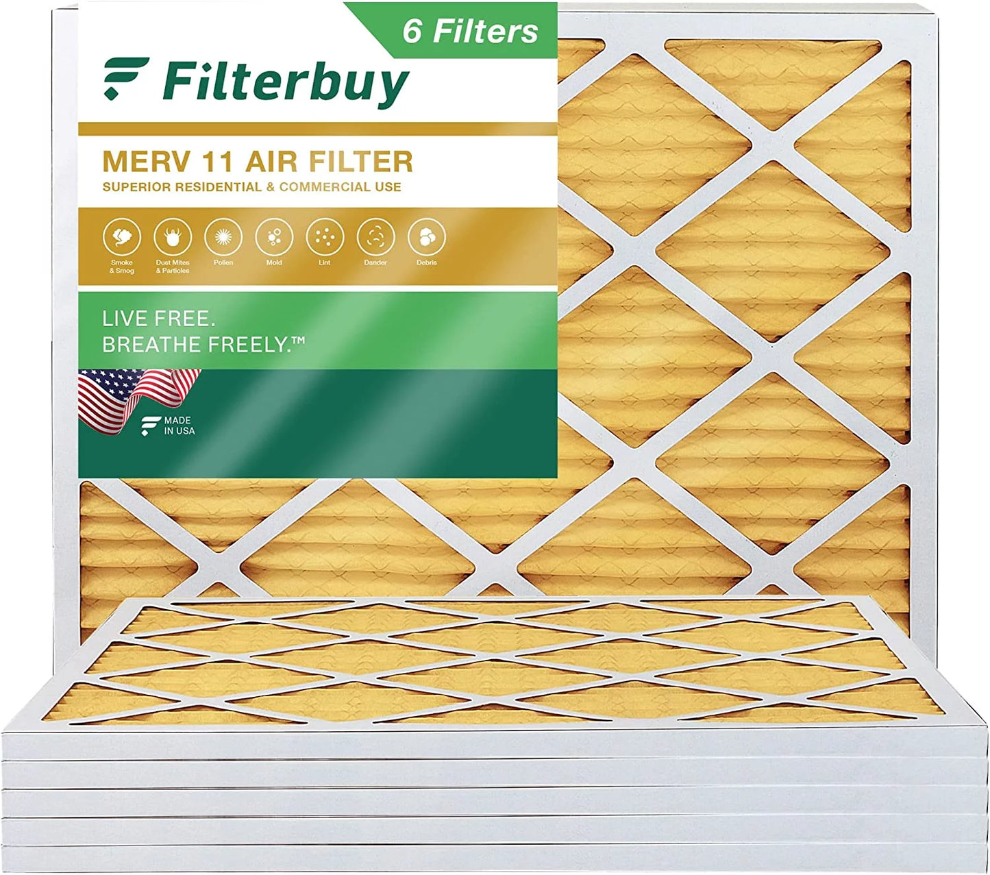 Filterbuy 24x30x1 MERV 11 Pleated HVAC AC Furnace Air Filters (6-Pack)