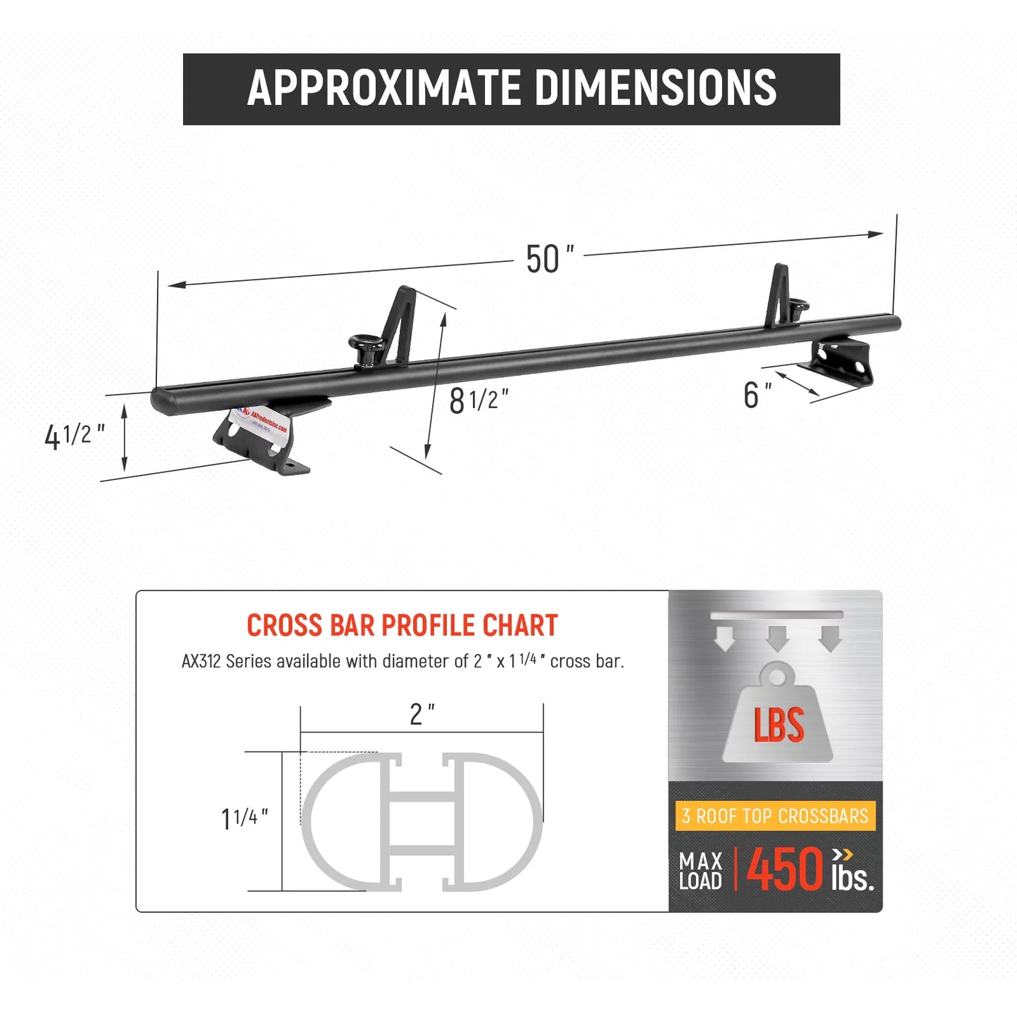 AA-Racks Model AX312 Aluminum Van Roof Rack Cross Bars Fits for 2013-On NV200/ 2014-On Transit Connect/ 2013-2017 City Express, 3 Bar 50'' - Black