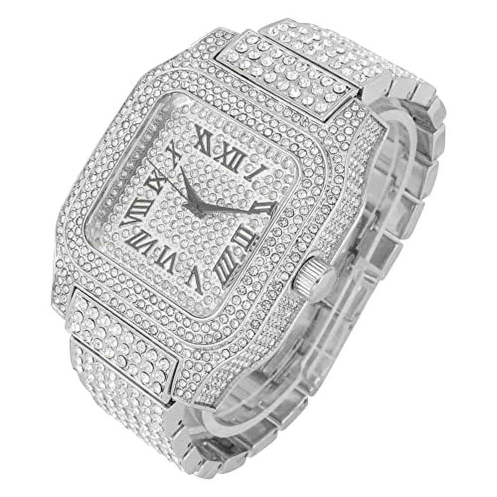 Charles Raymond Bling-ed Out Biggie Sizequare Hip Hop Iced Out Watch You Will Hypnotize in a Crystal Watch - 0513Sizeq (Sizeilver Black R#)