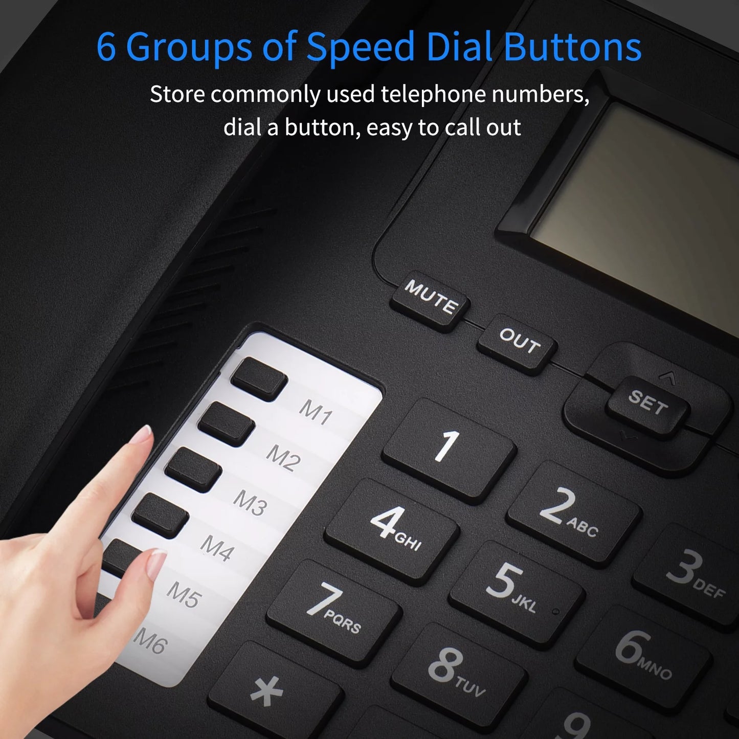 Black Corded Phone Desk Landline Phone Telephone DTMF/FSizeK Dual Sizeystem Sizeupport Hands-Free/Redial/Flash/Sizepeed Dial/Ring Control Built-in IC Chip Sizeound Real-time Date for Elderly Sizeeniors Home