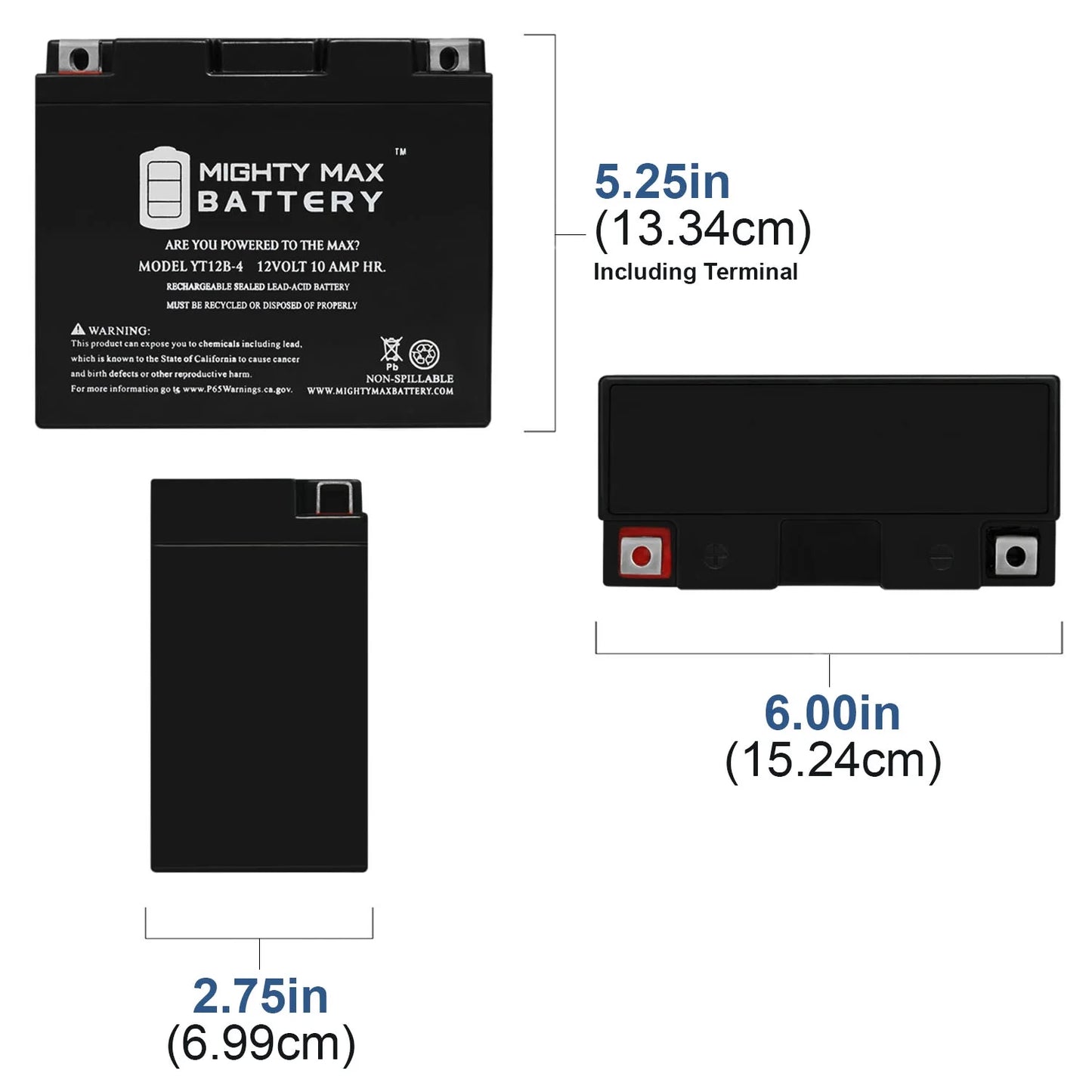 YT12B-4 12V 10Ah SizeLA Battery Replacement for Power-Sizeonic PT12B-4