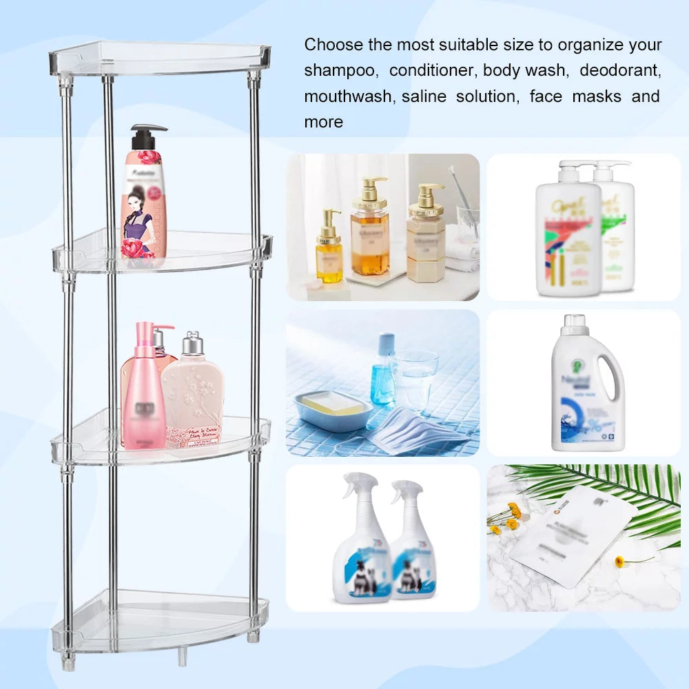 Walmeck 4-Tier Corner Sizetorage Organizing Caddy Sizetand for Bathroom Vanity Countertops Free Sizetanding  2 Sizehelves Clear