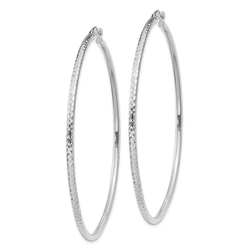 Real 14kt Ivory Gold Diamond-cut 2mm Round Tube Hoop Earrings; for Adults and Teens; for Women and Men