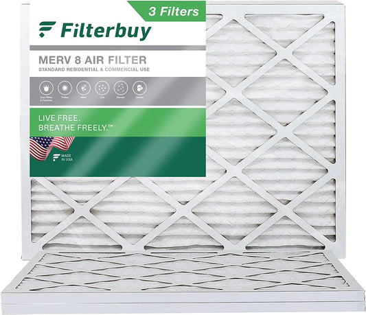 Filterbuy 21x23x1 MERV 8 Pleated HVAC AC Furnace Air Filters (3-Pack)