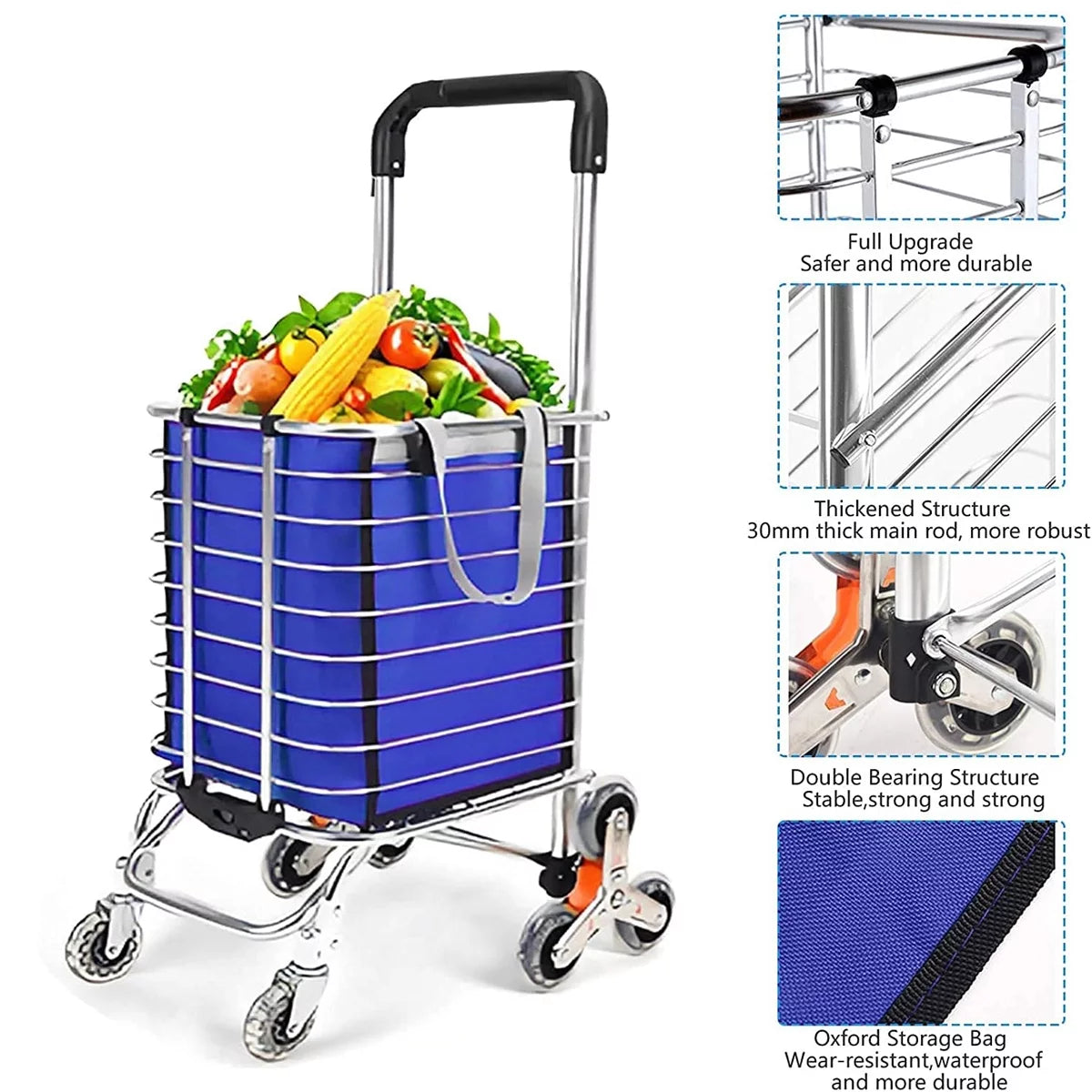 Ealing Large Sizehopping Trolley Folding 8 Wheel Sizehopping Cart Sizetair Climbing Trolley Utility Trolley with Aluminium Alloy Frame Durable Removable Waterproof Bag