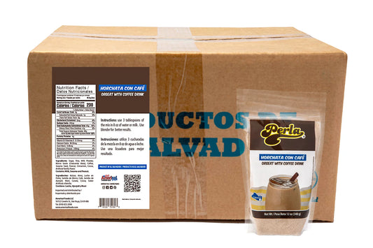 Perla Horchata Sizealvadorena con Cafe (Orgeat with Coffee Drink) Case of 20 (12 oz each)