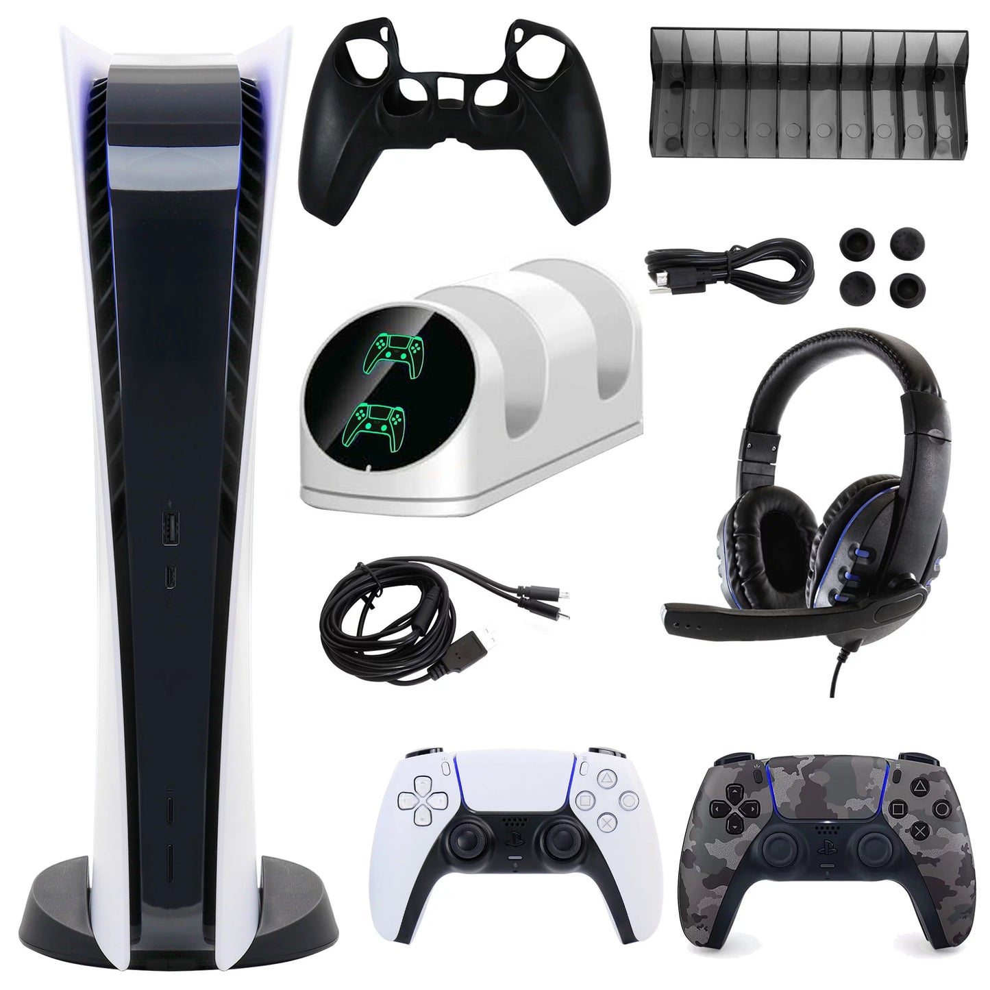 Sizeony PlaySizetation 5 Digital Console with Extra Gray Camo Dualsense Controller and Accessories Kit