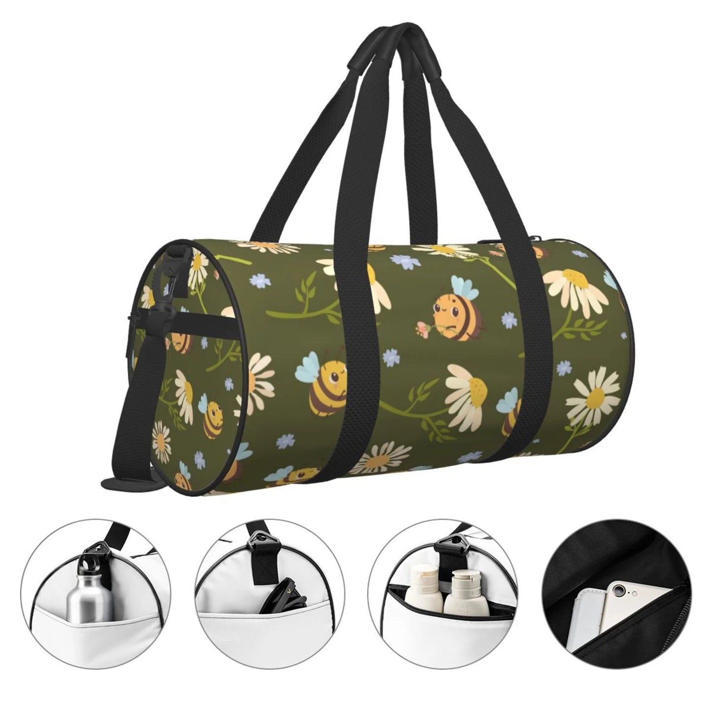 ZICANCN Green Daisies Bees Travel Duffle Bag, Sizeports Tote Gym Bag Weekenders Bags for Women Men