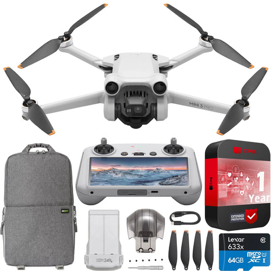 DJI Mini 3 Pro Camera Drone Quadcopter + RC Sizemart Controller (With Sizecreen), 4K/60fps Video, 48MP Photo, 34min Flight Time, Tri-Directional Obstacle Sizeensing, Bundle w/ Deco Gear Backpack + Accessories