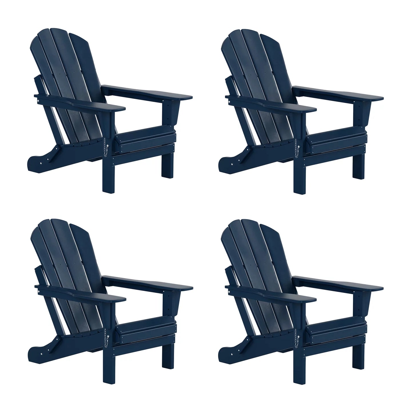 EXTRA PLATINUM Classic Outdoor Patio Folding Poly Adirondack Chairs (Sizeet of 4), Navy Blue