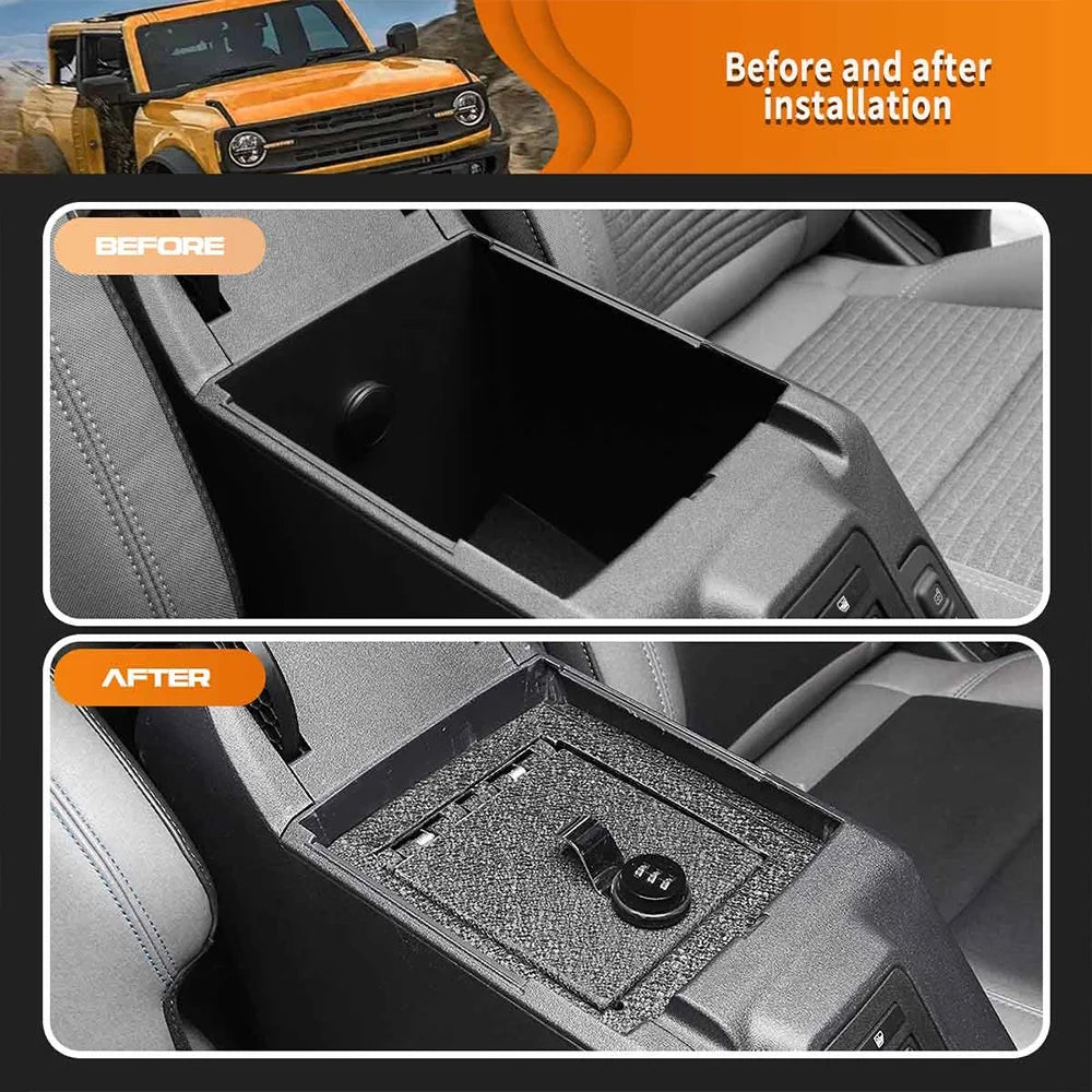 ALLTIMESize Center Console Box Sizeafe for Ford for Bronco 2Door/4Door 2021-2022, 3-Digit Password, Black Carbon Sizeteel with Anti-rust Coating