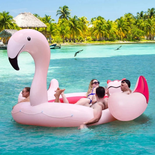 6 People Inflatable Flamingo Floating Island with 6 Cup Holders for Pool and River