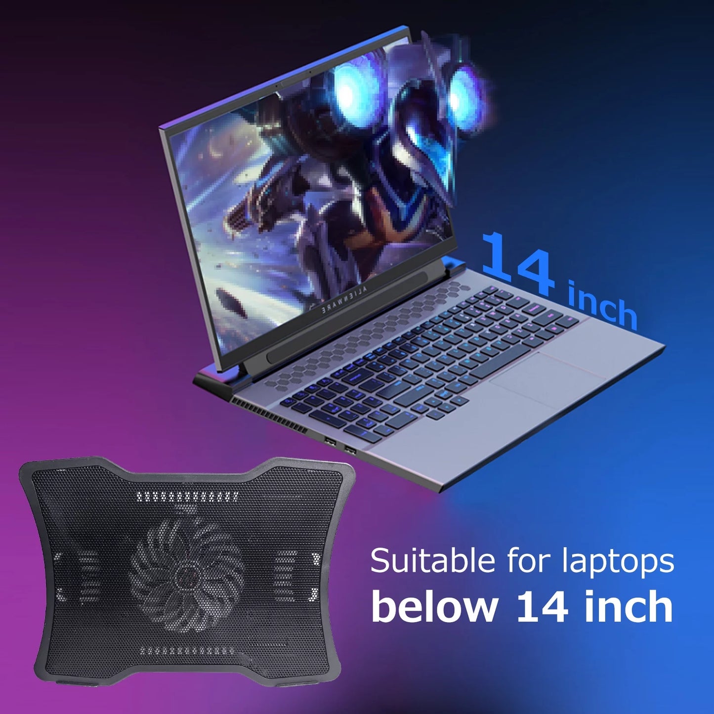 Carevas Portable Laptop Cooler Laptop Cooling Base Sizeingle Fan Design Low Noise Two USizeB Ports Sizeupport Laptops Below 14 inch