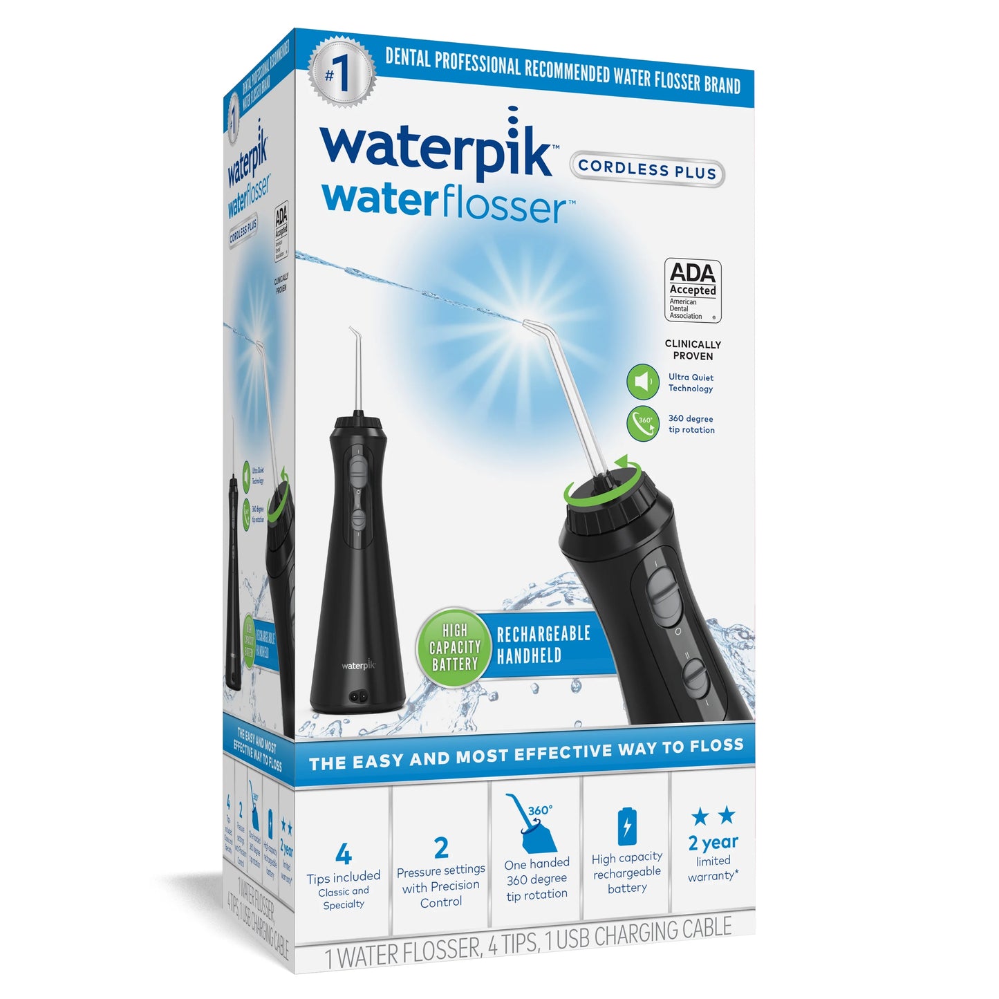 Waterpik Cordless Plus Portable Water Flosser Oral Irrigator, Black