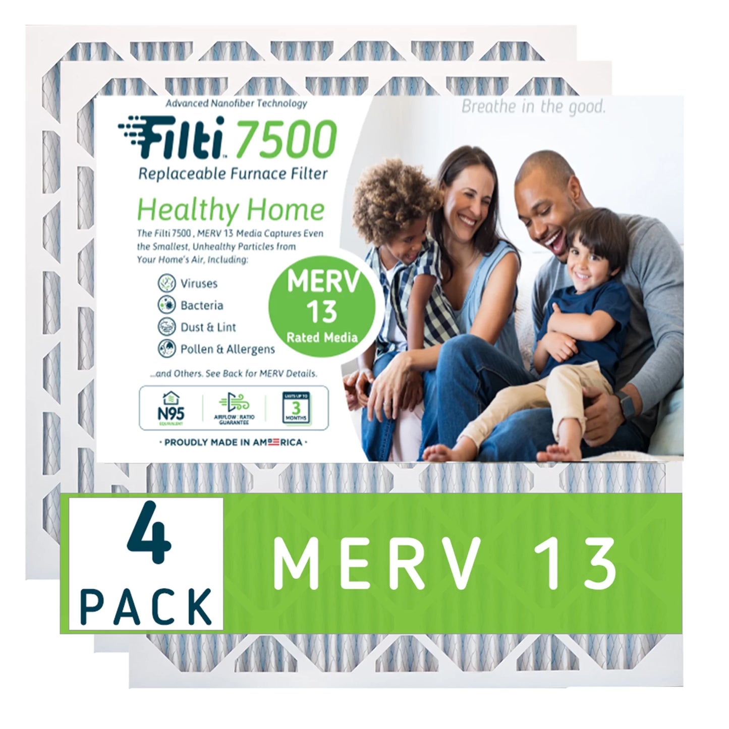 Filti 7500 Pleated Home HVAC Furnace 16x20x1 MERV 13 Air Filter (4 Pack)