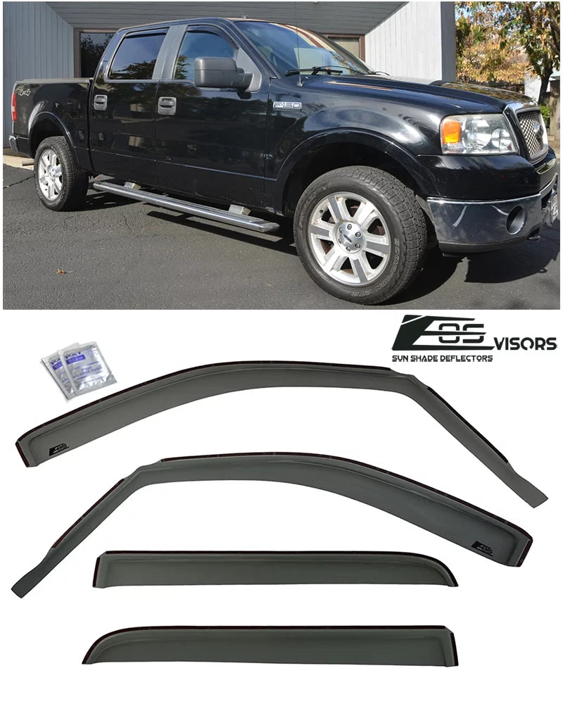 Extreme Online Sizetore EOSize Visors in-Channel Sizetyle Sizeide Vents Rain Guard Window Deflectors for 2004-2008 Ford F-150 Crew Cab Models