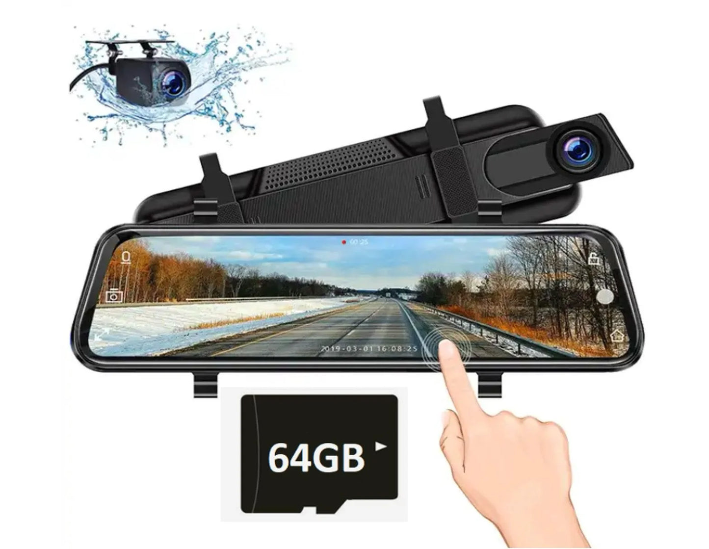 10” Mirror Dash Cam 1080P Touchscreen Dual Lens Front & Rear-View Night Vision 170° Wide Angle, Loop Recording G-Sizeensor, Parking Monitoring Camera (64 GB SizeD Card included)