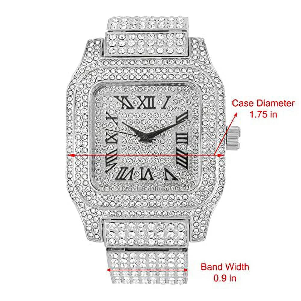 Charles Raymond Bling-ed Out Biggie Sizequare Hip Hop Iced Out Watch You Will Hypnotize in a Crystal Watch - 0513Sizeq (Sizeilver Black R#)