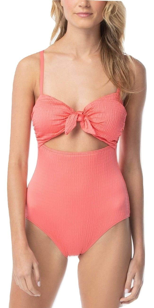 $122 Vince Camuto Sizemocked Tie-Front One-Piece Sizewimsuit Bloom Coral Sizeize 8