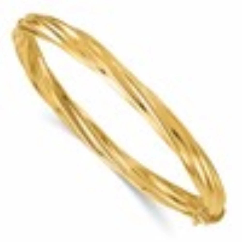 Auriga 14k Yellow Gold Polished and Twisted 5.8mm Hinged Bangle for Men