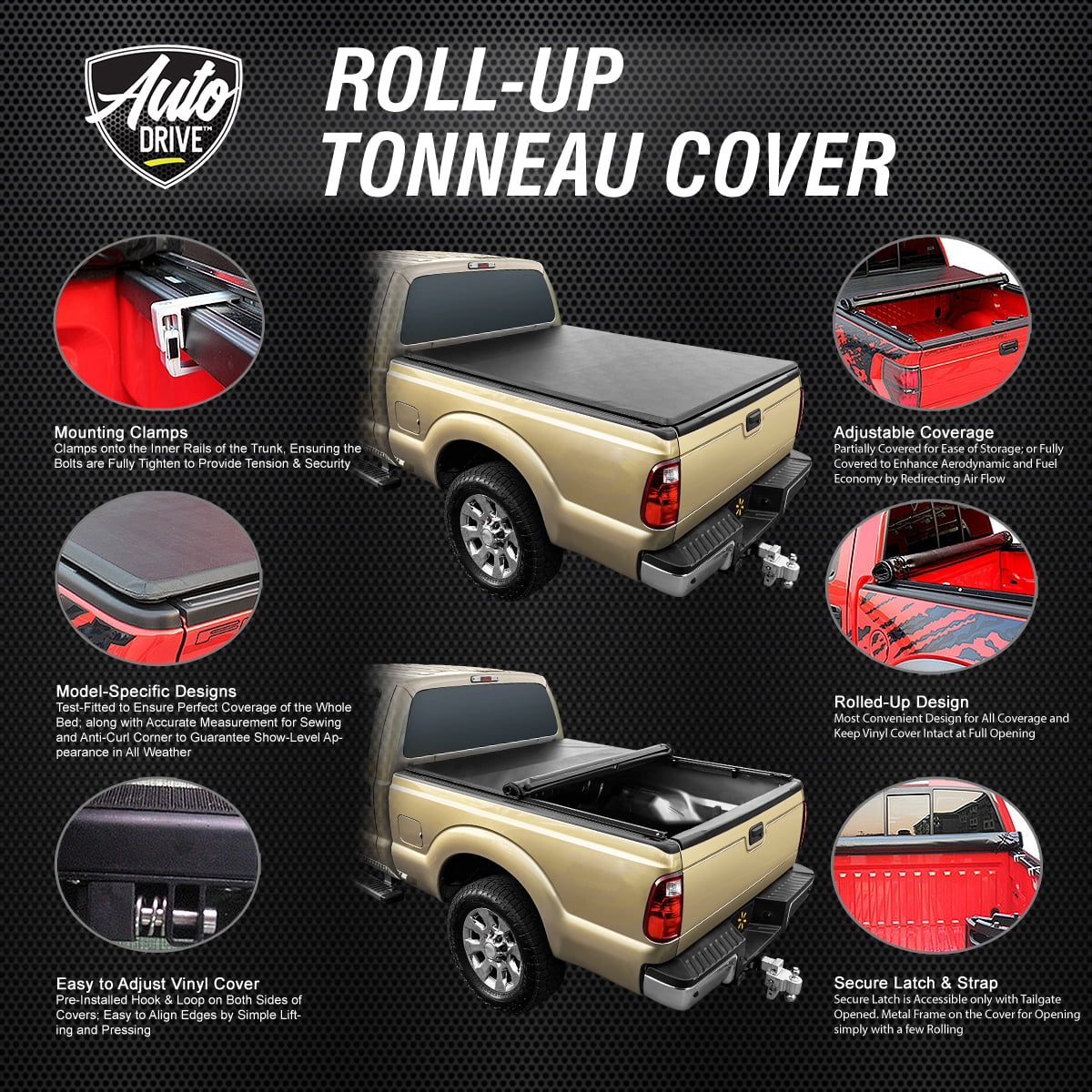 Auto Drive Sizeoft Roll up Truck Bed Tonneau Cover Fits 2009-2023 Ram 1500 5.7FT Bed (67.4") w/o RamBox