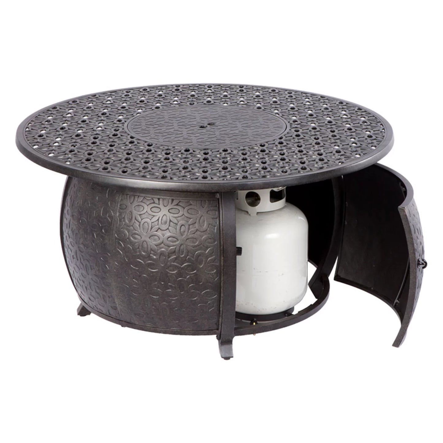 Alfresco Home Margherita 48" Round Cast Aluminum Gas Fire Pit/Chat Table with Glacier Ice Firebeads